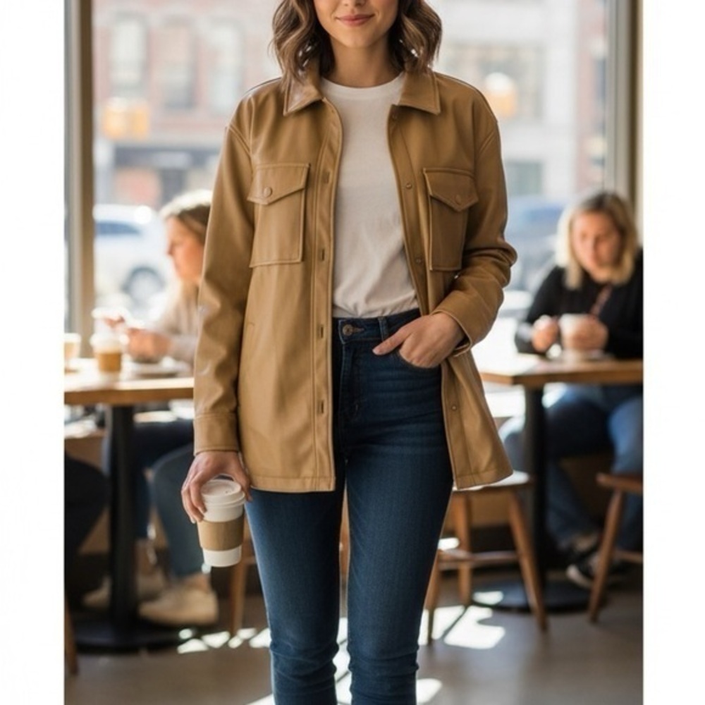 Ricki’s Faux Leather Jacket, Tan, Size M